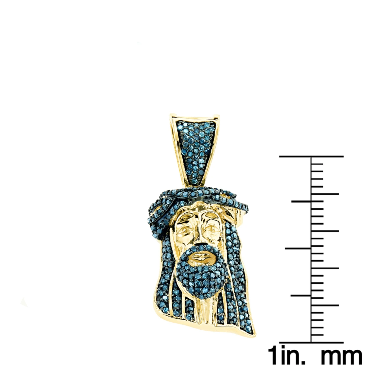 Mini Diamond Jesus Head Pendant 10K Yellow Gold 1/2 Carat Blue Diamonds 6 Mini Diamond Jesus Head Pendant 10K Yellow Gold 1/2 Carat Blue Diamonds - Image 6