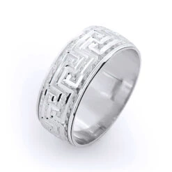 Ornamental Wedding Band For Men 14K White Gold