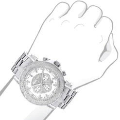 Oversized Men's 0.25ct Diamond White Dial Luxurman Escalade Chronograph Watch -Jewelry Sales Store oversized mens diamond watch 025ct white mop luxurman escalade chronograph bod