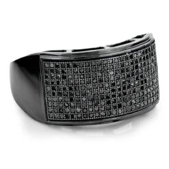 Men's Pave Black Diamond Ring 10K Black Plated Gold Band 0.68ct