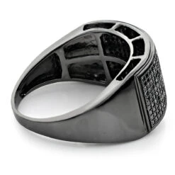 Men's Pave Black Diamond Ring 10K Black Plated Gold Band 0.68ct -Jewelry Sales Store pave black diamond ring 10k 068ct p 42278back