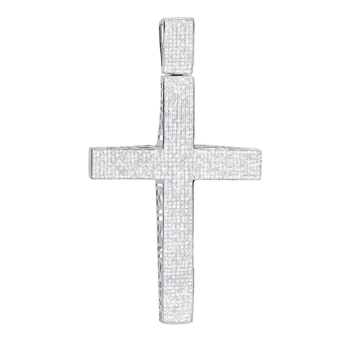 Large Pave Diamond Cross Pendant For Men In Sterling Silver 3 Carats Of Diamonds 1 Large Pave Diamond Cross Pendant For Men In Sterling Silver 3 Carats Of Diamonds