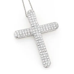 Pave Diamond Cross Pendant 4 Carats 14K White Gold