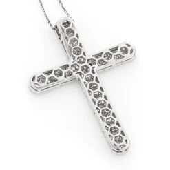 Pave Diamond Cross Pendant 4 Carats 14K White Gold 8 Pave Diamond Cross Pendant 4 Carats 14K White Gold -Jewelry Sales Store pave diamond cross pendant 406ct 14k p 40962back