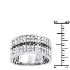 Platinum 5 Row Black And White Diamond Wedding Band For Men & Women 2.25ct -Jewelry Sales Store platinum 5 row black and white diamond wedding band for men women 225ct 001248 rulerwh