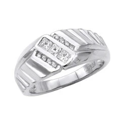 Platinum Men's Round & Princess Diamonds Ring 0.54ct