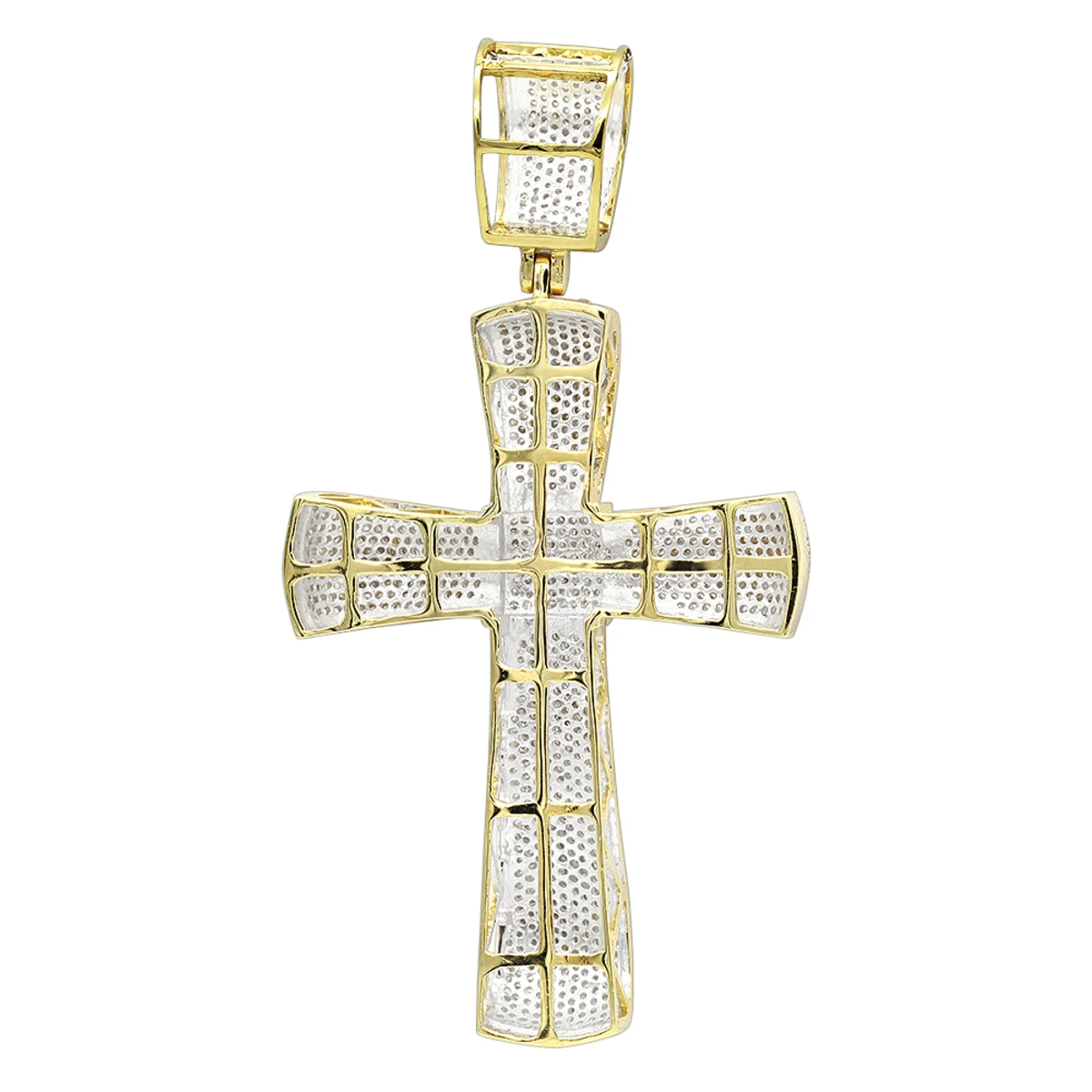 Puffed 10K Yellow Gold Diamond Cross Pendant 3.25ct Gold 4 Puffed 10K Yellow Gold Diamond Cross Pendant 3.25ct Gold - Image 4