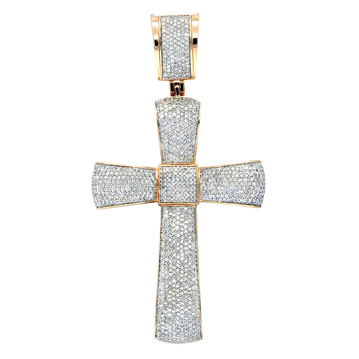 Puffed 10K Yellow Gold Diamond Cross Pendant 3.25ct Gold 3 Puffed 10K Yellow Gold Diamond Cross Pendant 3.25ct Gold - Image 3