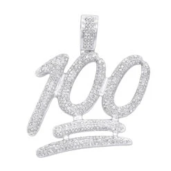 10K White Gold 100% Emoji Large Diamond Pendant For Men 1.75ct By Luxurman