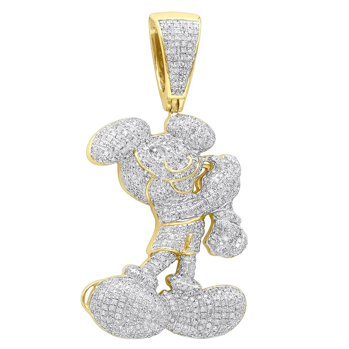 10K Yellow Gold Diamond Mickey Mouse Pendant Cartoon Character 3.25ct 1 10K Yellow Gold Diamond Mickey Mouse Pendant Cartoon Character 3.25ct
