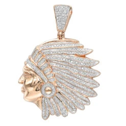 10K Yellow Gold Indian Chief Head Pendant For Men With Genuine Diamonds 1.2ct -Jewelry Sales Store real 10k gold indian chief head pendant for men with genuine diamonds 1 2ct ro