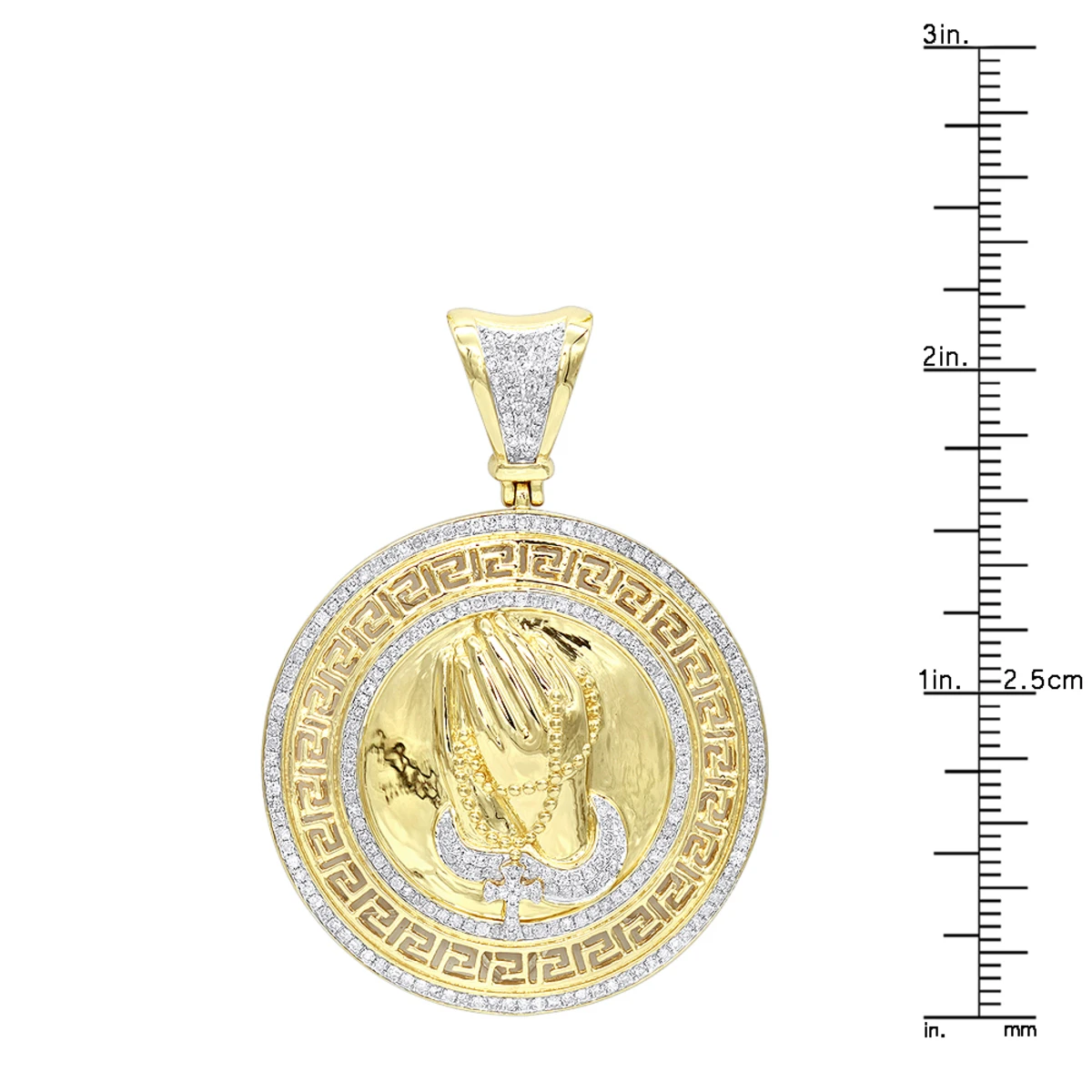 14K Yellow Gold Praying Hands With Rosary Diamond Pendant Medallion 1ct 7 14K Yellow Gold Praying Hands With Rosary Diamond Pendant Medallion 1ct - Image 7
