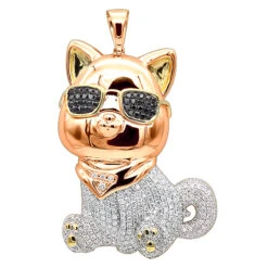 Real Diamond Cat Pendant With Sunglasses 14K White Gold Black & White Diamonds -Jewelry Sales Store real diamond cat pendant with sunglasses solid 10k gold black and white diamonds rose 1678410602