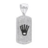 Real Diamond Dog Tag Pendant With Crown 10K White Gold White & Black Diamonds 1ct