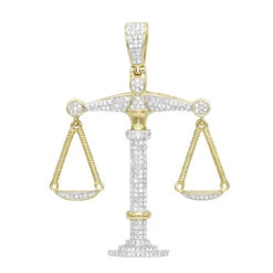 10K Yellow Gold Diamond Libra Pendant 1.1ct By Luxurman