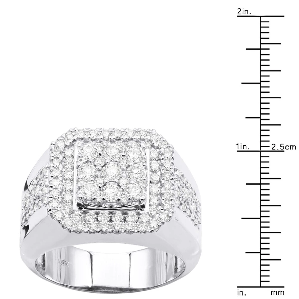 14K White Gold Hip Hop Square Men's Diamond Ring 3ct 6 14K White Gold Hip Hop Square Men's Diamond Ring 3ct - Image 6