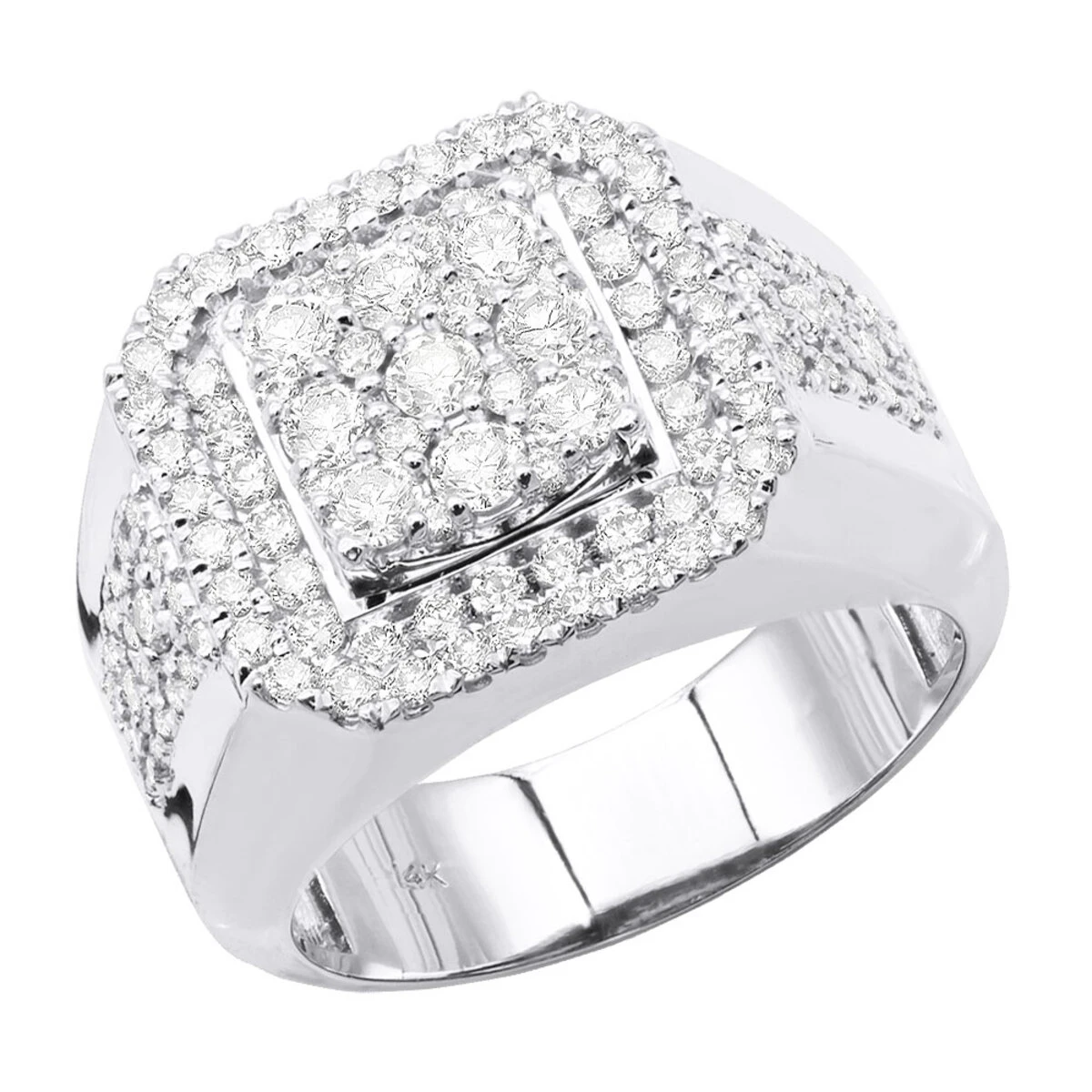 14K White Gold Hip Hop Square Men's Diamond Ring 3ct 1 14K White Gold Hip Hop Square Men's Diamond Ring 3ct