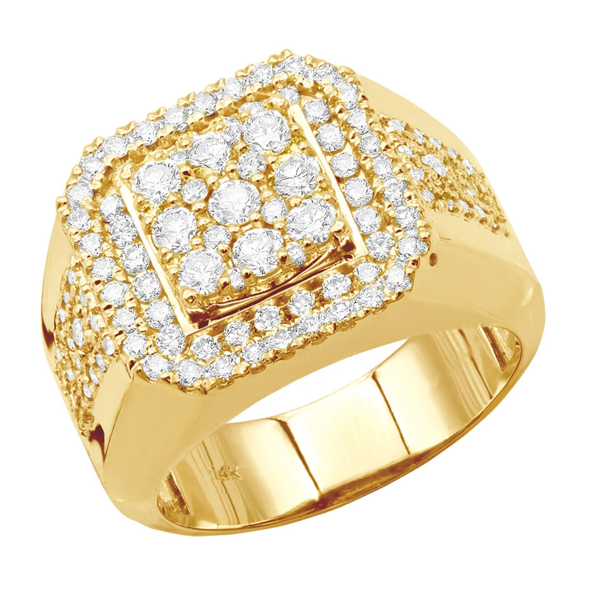 14K White Gold Hip Hop Square Men's Diamond Ring 3ct 2 14K White Gold Hip Hop Square Men's Diamond Ring 3ct - Image 2