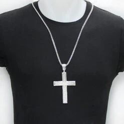 Real Hip Hop Sterling Silver Diamond Cross Pendant 2.45ct -Jewelry Sales Store real hip hop jewelry sterling silver diamond cross pendant 245ct p 49524box