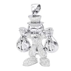 Real Sterling Silver Scrooge McDuck Diamond Pendant Cartoon Character 4.25ct