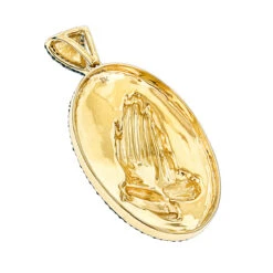 10K Yellow Gold Blue Diamond Praying Hands Pendant 0.36ct -Jewelry Sales Store religious jewelry 10k gold blue diamond praying hands pendant 036ct backye