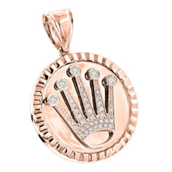 Rolex Style Diamond Crown Pendant Medallion 0.85ct 14K White Gold -Jewelry Sales Store rolex style diamond crown pendant medallion 085ct 14k gold ro
