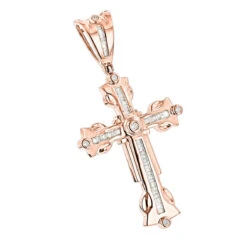 Round Baguette Diamond Cross Pendant 0.5ct 10K Yellow Gold -Jewelry Sales Store round baguette diamond cross pendant 062ct 10k gold ro