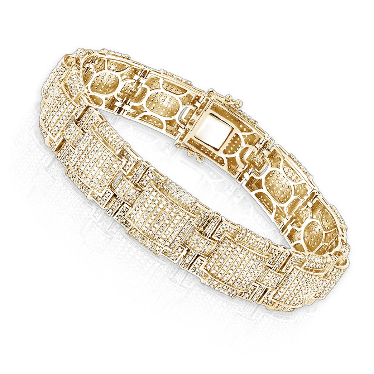 Round Pave Diamond Bracelet For Men 6.28ct 10K White Gold 3 Round Pave Diamond Bracelet For Men 6.28ct 10K White Gold - Image 3