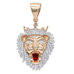 10K Yellow Gold Diamond King Lion Head Pendant For Men 1.2ct Luxurman Charm -Jewelry Sales Store solid 10k gold diamond king lion head pendant for men 12ct luxurman charm ro