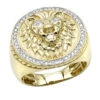 Solid 10K Yellow Gold Lion Head Diamond Pinky Ring For Men 0.3ct Luxurman