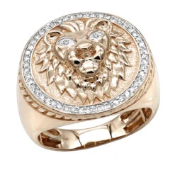 Solid 10K Yellow Gold Lion Head Diamond Pinky Ring For Men 0.3ct Luxurman -Jewelry Sales Store solid 10k gold lion head diamond ring for men 03ct luxurman pinky rings ro