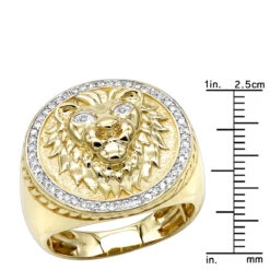 Solid 10K Yellow Gold Lion Head Diamond Pinky Ring For Men 0.3ct Luxurman -Jewelry Sales Store solid 10k gold lion head diamond ring for men 03ct luxurman pinky rings rulerye