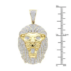 10K Yellow Gold Lion Head Pendant With Diamonds For Men 1.2ct -Jewelry Sales Store solid 10k gold lion head pendant with diamonds for men 12ct rulerye