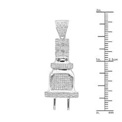 10K White Gold Power Plug Real Diamond Pendant For Men 0.5ct By Luxurman 1.8in -Jewelry Sales Store solid 10k gold power ppug real diamond pendant for men 05ct by luxurman rulerwh