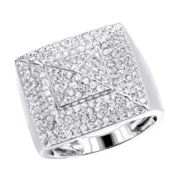Solid 10K White Gold Pyramid Shaped 2 Carat Diamond Men's Pinky Ring LUXURMAN