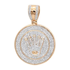 10K Yellow Gold Real Diamond Crown Pendant For Men Iced Out Round Medallion -Jewelry Sales Store solid 10k gold real diamond crown pendant for men iced out round medallion ro