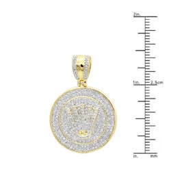 10K Yellow Gold Real Diamond Crown Pendant For Men Iced Out Round Medallion -Jewelry Sales Store solid 10k gold real diamond crown pendant for men iced out round medallion rulerye