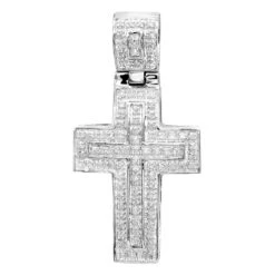 10K White Gold Small Diamond Cross Pendant For Men And Women 0.3ct