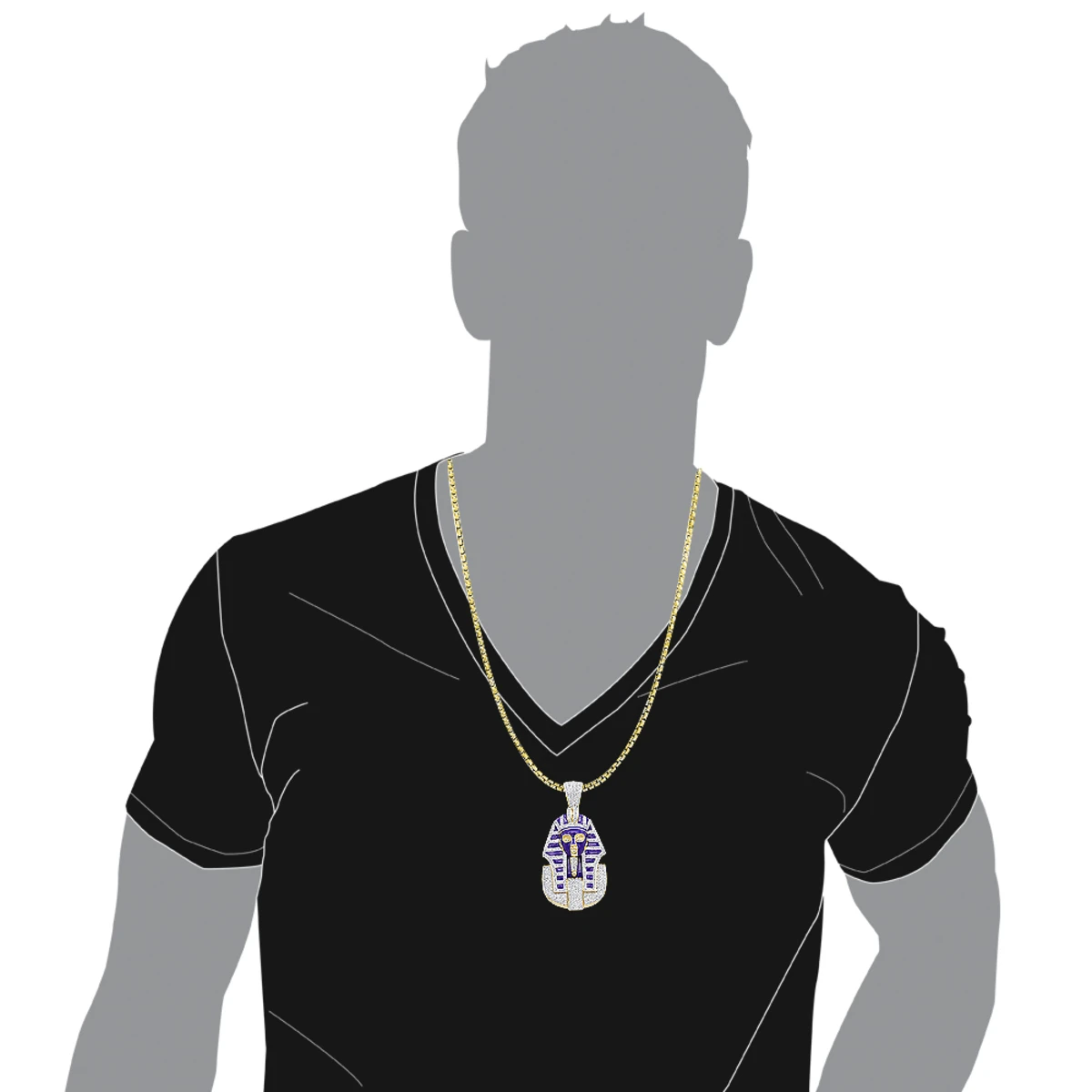 14K Yellow Gold Egyptian Pharaoh Head Enamel Diamond Pendant For Men 2.38ct 5 14K Yellow Gold Egyptian Pharaoh Head Enamel Diamond Pendant For Men 2.38ct - Image 5