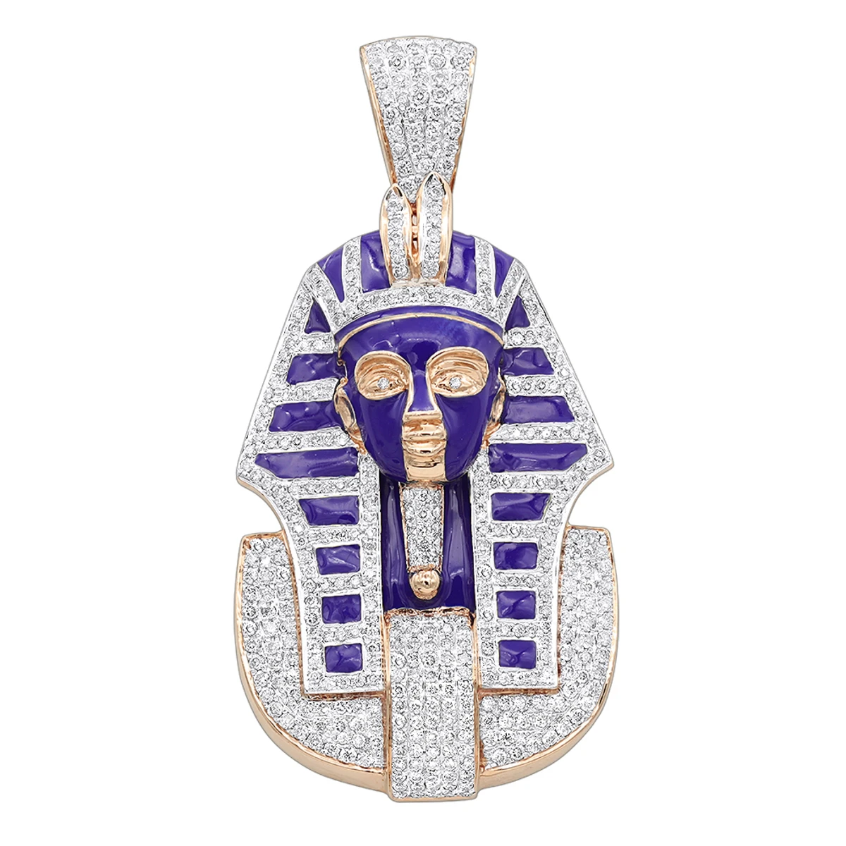 14K Yellow Gold Egyptian Pharaoh Head Enamel Diamond Pendant For Men 2.38ct 3 14K Yellow Gold Egyptian Pharaoh Head Enamel Diamond Pendant For Men 2.38ct - Image 3