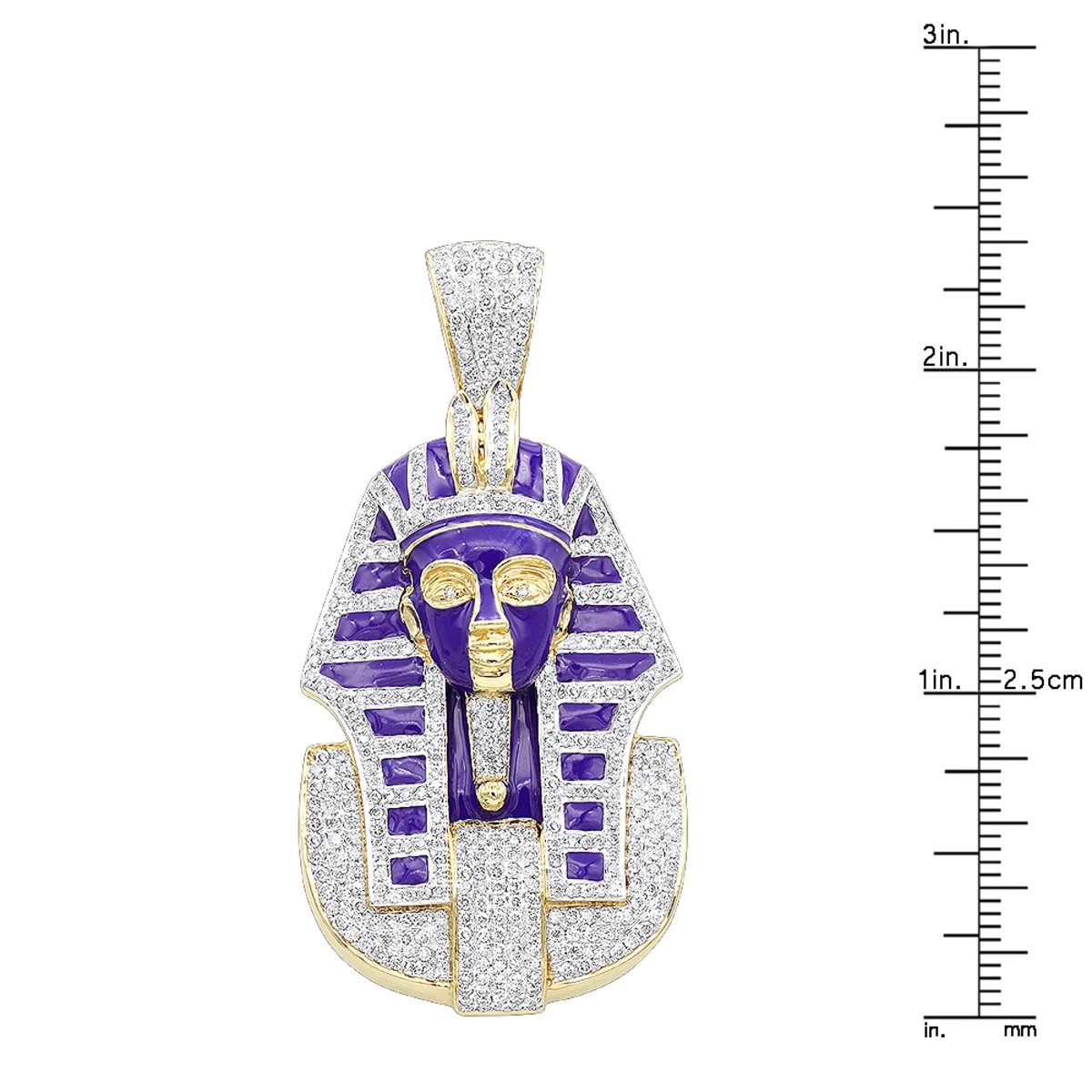 14K Yellow Gold Egyptian Pharaoh Head Enamel Diamond Pendant For Men 2.38ct 6 14K Yellow Gold Egyptian Pharaoh Head Enamel Diamond Pendant For Men 2.38ct - Image 6