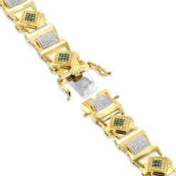 Solid 10K Yellow Gold Men's Diamond Bracelet Yellow Blue White 2.5 Ct -Jewelry Sales Store solid gold mens diamond bracelet yellow blue white 276ct p 6498 backye