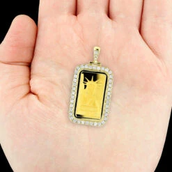 Statue Of Liberty Diamond Pendant 2.2ct Credit Suisse 14K Yellow Gold Bar Charm -Jewelry Sales Store statue of liberty diamond pendant 22ct credit suisse gold bar charm bod