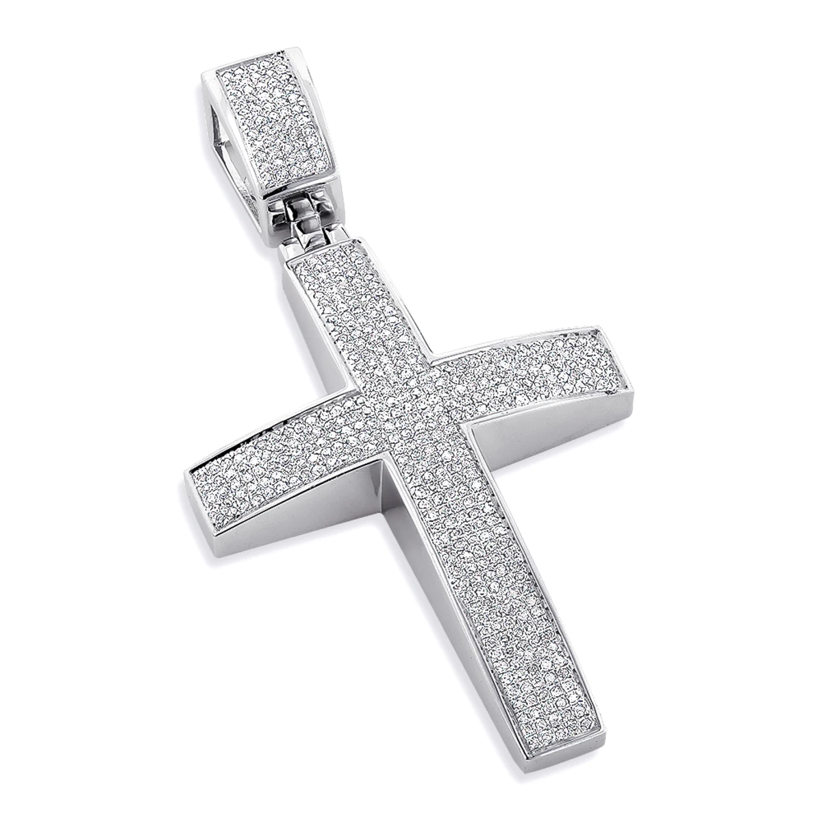 Large Sterling Silver Diamond Cross Pendant For Men 1.75ct 1 Large Sterling Silver Diamond Cross Pendant For Men 1.75ct