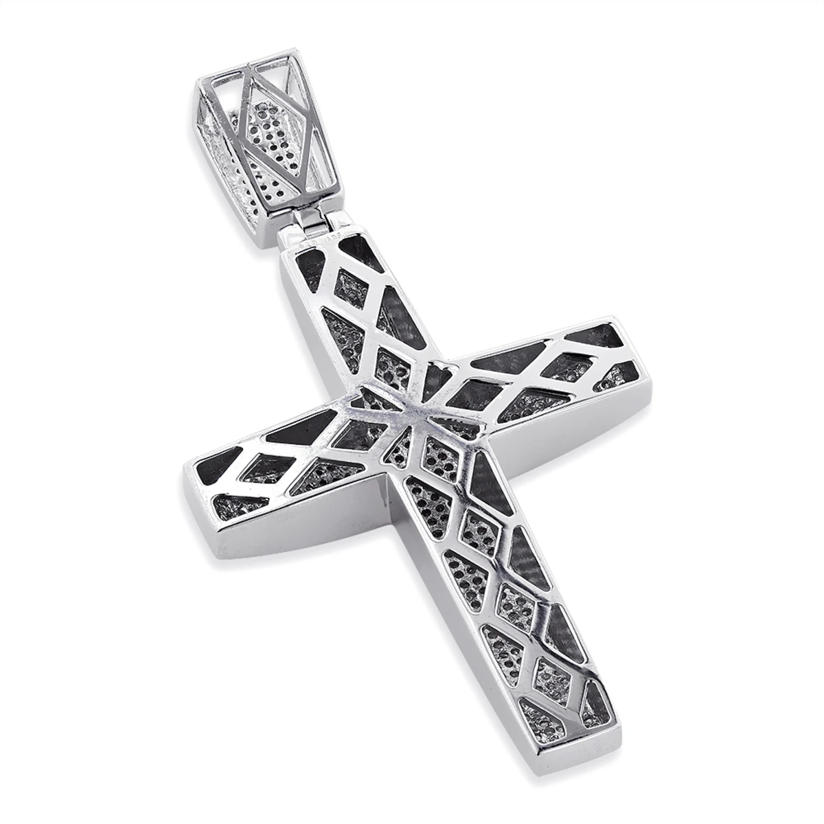 Large Sterling Silver Diamond Cross Pendant For Men 1.75ct 2 Large Sterling Silver Diamond Cross Pendant For Men 1.75ct - Image 2
