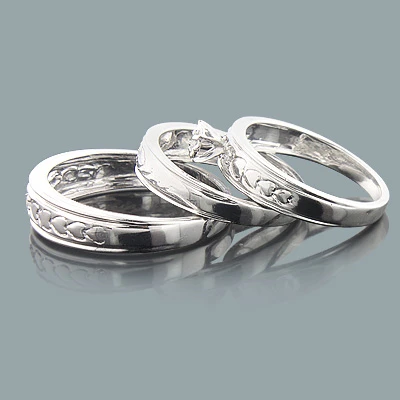 Sterling Silver Trio Diamond Ring Set 0.17ct 2 Sterling Silver Trio Diamond Ring Set 0.17ct - Image 2