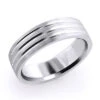 Three Lines Men's Wedding Band Solid 14K White Gold