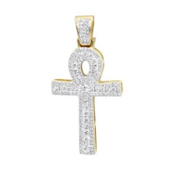 Unique 1 Carat Diamond Cross Pendant Egyptian Ankh Symbol Of Life 14K Yellow Gold
