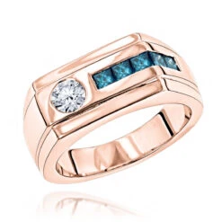 Unique 1 Carat White And Blue Diamonds Ring For Men 14K White Gold By Luxurman -Jewelry Sales Store unique 1 carat white and blue diamonds ring for men in 14k gold by luxurman ro