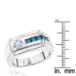 Unique 1 Carat White And Blue Diamonds Ring For Men 14K White Gold By Luxurman -Jewelry Sales Store unique 1 carat white and blue diamonds ring for men in 14k gold by luxurman rulerwh
